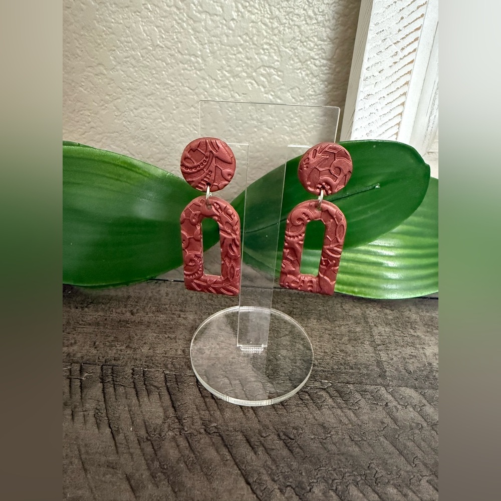 Maroon Geometric Dangle Lace Earrings